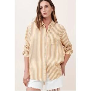 JENNI KAYNE | Boyfriend Shirt in Mustard Stripe | Size XXL